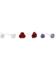 Sterling Silver Rose and Cubic Zirconia Trio Earrings Set