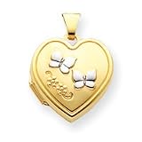 14k & Rhodium Butterfly 18mm Heart Locket