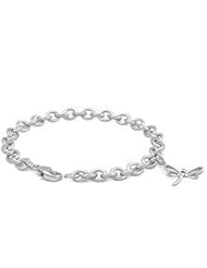 6 3/4 In Sterling Silver Diamond Dragonfly Charm Bracelet For Girls