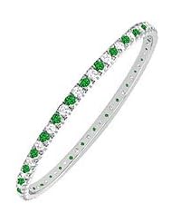 Emerald and Diamond Eternity Bangle 14K White Gold - 3.00 CT TGW