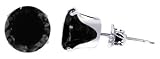 8 MM Round Black Cubic Zirconia .925 Sterling Silver Post Friction Back Stud Earrings