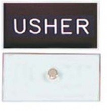 Badge-Usher-Magnetic-Black Plastic (1-1/4 x 2-3/8)