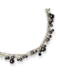 Sterling Silver Crystal/Hematite/Peacock & White Cultured Pearl Necklace - 16 Inch