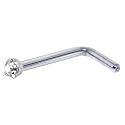 Solid 14KT White Gold 1.5mm Genuine Diamond L-Shaped Nose Ring - 18 Gauge