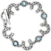 Silver-tone Bracelet with Horseshoes with Blue Stones