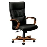 basyx by HON HVL844 Executive Chair, Bourbon Cherry Frame, Black Leather