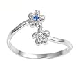 Sterling Silver Fashion Toe Ring - Plumeria with Blue Sapphire and Clear CZs - 2mm Band Width
