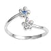 Sterling Silver Fashion Toe Ring - Plumeria with Blue Sapphire and Clear CZs - 2mm Band Width