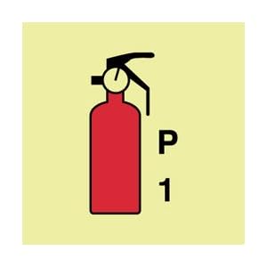 IMO162R – IMO, Symbol, Fire Extinguisher Powder P1, 6\” X 6\”, Glow Rigid Laminated