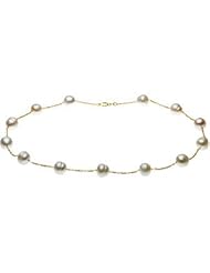 14K Yellow Gold 09.00-11.00 mm White Freshwater Circle Pearl Station Bracelet-