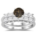 1.90 Cts Champagne & White Diamond Matching Ring