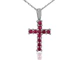 Ruby Cross Pendant in Sterling Silver, 18