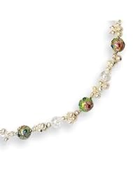 Sterling Silver Cloisonite Bead/Crystal/White Cultured Pearl Necklace - 16 Inch