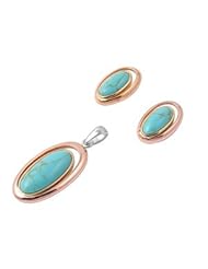 Sterling Silver Turquoise Two Toned Double Round Earring Pendant Set