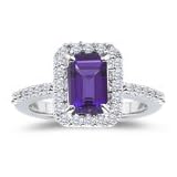 0.52 Cts Diamond and 4.39 Cts Amethyst Ring in 18K White Gold