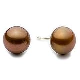 14k, 9-10mm Chocolate Cultured Pearl Stud Earrings