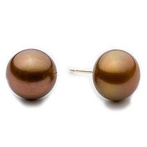 14k, 9-10mm Chocolate Cultured Pearl Stud Earrings by Pearl Birthstones