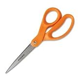 Fiskars 01-004342 Home and Office Scissors, 8-Inch Length, Stainless Steel, Straight, Orange Handle Picture