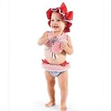 Mud Pie Boathouse Baby Girls Blue and Red Seersucker Bikini, Nautical, 12 – 18 Months