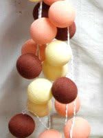 Cotton Ball String Light Set (Cream ,O Rose &amp; Read Blue Color) with White Cord for Birthday Party Decorating, Garden Party Decorations or Wedding Lights Product of Thailand