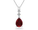 Pear Shaped Garnet & Diamond Pendant in White Gold