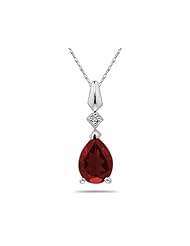 Pear Shaped Garnet & Diamond Pendant in White Gold