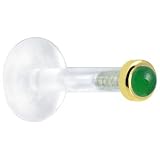 14 Gauge 3/8 Inches Solid 14KT Yellow Gold 2mm Genuine Jade Bioplast Push in Labret
