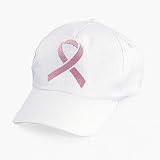 White with Pink Ribbon Cap - Breast Cancer Awareness - Ballcap Hat