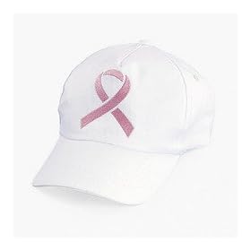 White with Pink Ribbon Cap - Breast Cancer Awareness - Ballcap Hat