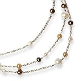 Sterling Silver Cultured White/Golden/Champange Pearl Necklace - 50 Inch
