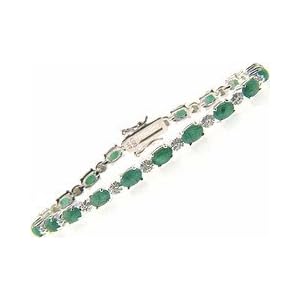 Sterling Silver Genuine Emerald and Diamond Accent Tennis Bracelet by 
