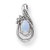 14k White Gold Diamond and Opal Birthstone Pendant