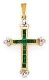 14k Gold, Diamond & Emerald Cross Pendant (0.65ctw)