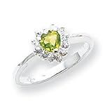 Sterling Silver Peridot Heart Ring - Size 6