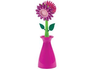 Boston Warehouse Flower Kitchen Brush with Holder, Pink