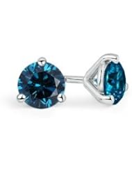1 ct Enhanced Solitaire Blue Diamond Stud Earrings in White Gold Quality Best