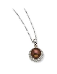 Cheryl M. Sterling Silver CZ & Chocolate Cultured Pearl 18in Necklace