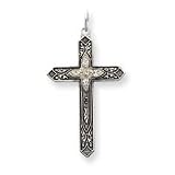 Sterling Silver Synthetic April BirthStone Cross with 20 Inch Sterling Silver Chain