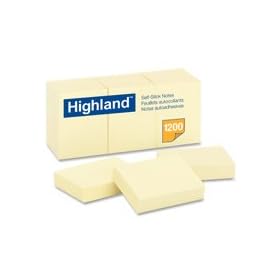 Highland 6539 Self-Stick Notes, 1-3/8-Inch by 1-7/8-Inch, Yellow, 100 Sheets per Pad (12 Pack)