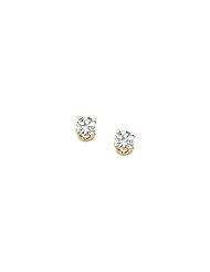 14K Yellow Gold 3 MM Aquamarine Childrens Earring Studs