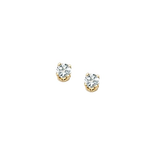 14K Yellow Gold 3 MM Aquamarine Children's Earring Studs