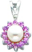 14K White Gold Pearl & Pink Sapphire Pendant Jewelry