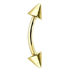 Solid 14kt Yellow Gold Cone Eyebrow Ring 16 Gauge 5/16 Inches 3mm