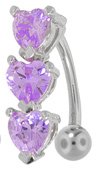 VIOLET Swarovski Crystal Hearts Reverse Dangle Belly Button Ring