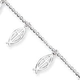 Sterling Silver Ichthus (Fish) Bead Bracelet - 7 inch