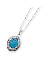 Sterling Silver Oval Turquoise and CZ Necklace QG2024-18"