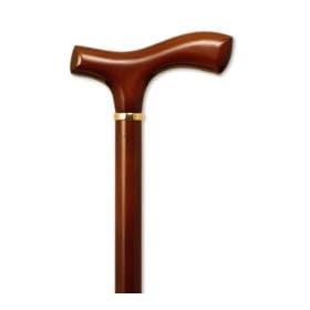 Wooden walking Cane - Brown Stain. This Fritz handle cane was disigned by a German count to make cane use by the arthritic sufferer more comfortable. This wooden cane has a weight capacity 250 pounds, height 36-37 inches, solid wood handle and shaft.