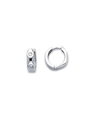 14k White Gold Unique Diamond Hoop Huggie Earrings (G-H Color, I1 Clarity)