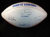 Signed Giants, New York Legends Official White Panel Football by Sam Huff, Phil Simms, Lawrence Taylor, & Y.A. Tittle