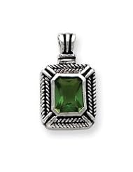 Sterling Silver Green CZ Square Pendant